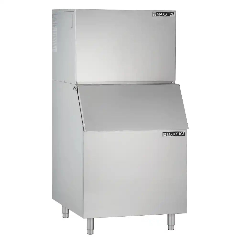 Maxx Ice Modular Ice Machine, 30"W, 1000 lbs/Day, Full Dice Ice Cubes, and Storage Bin, 30"W, 580 lbs Storage Capacity, in Stainless Steel (MIM1000-B580)