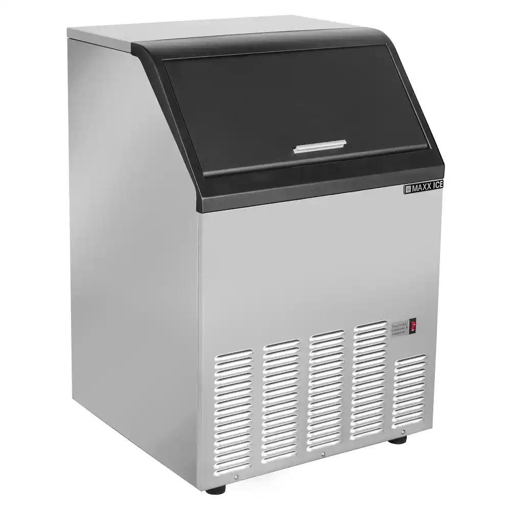 Maxx Ice Self-Contained Ice Machine, 125 lbs/Day, Half Dice Ice Cubes, with 35 lb Built-in Ice Storage Bin, in Stainless Steel with Black Trim (MIM125H)