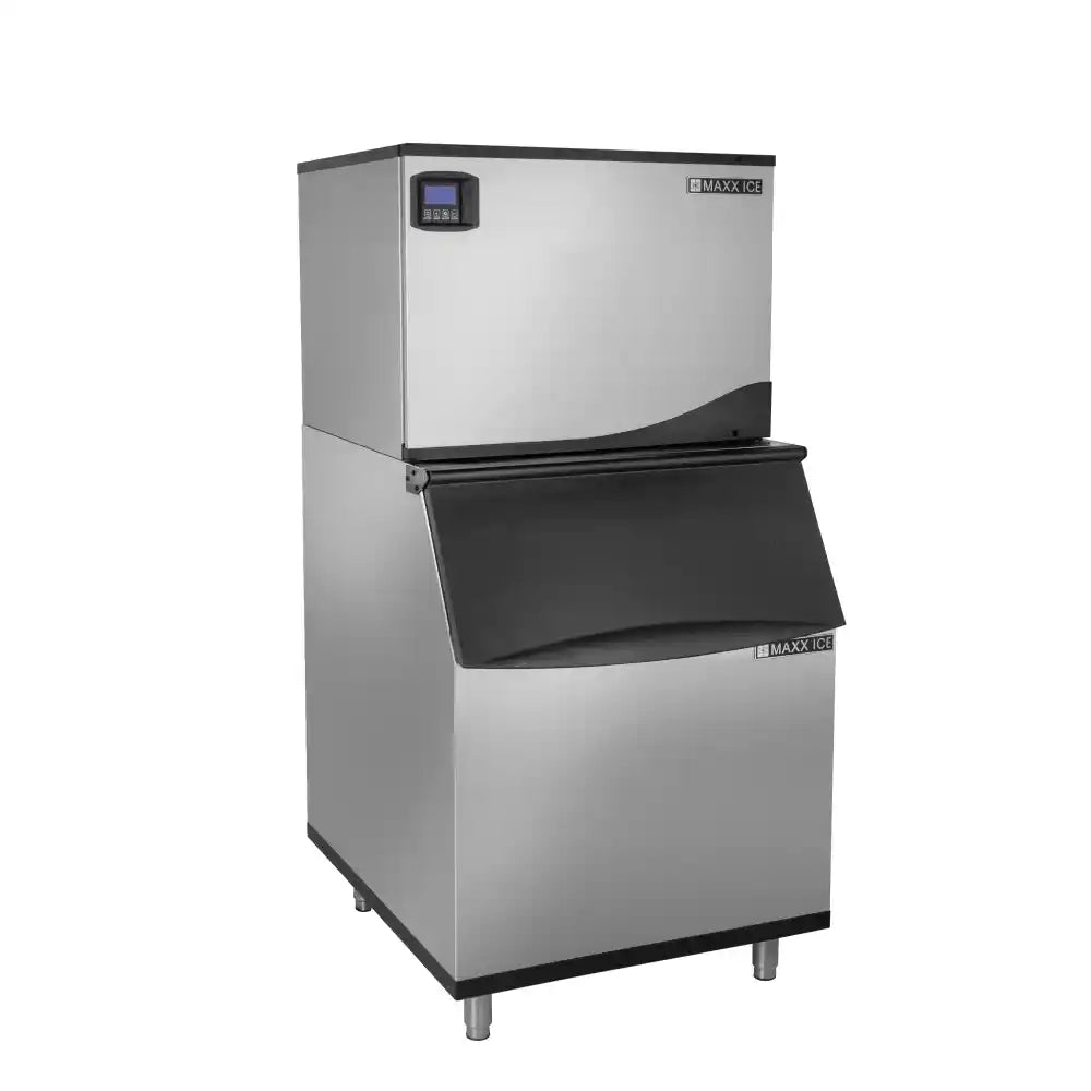 Maxx Ice Intelligent Series Modular Ice Machine, 30"W, 361 lbs/Day, Half Dice Ice Cubes, and Storage Bin, 30"W, 470 lbs, in Stainless Steel (MIM370NH-B470)
