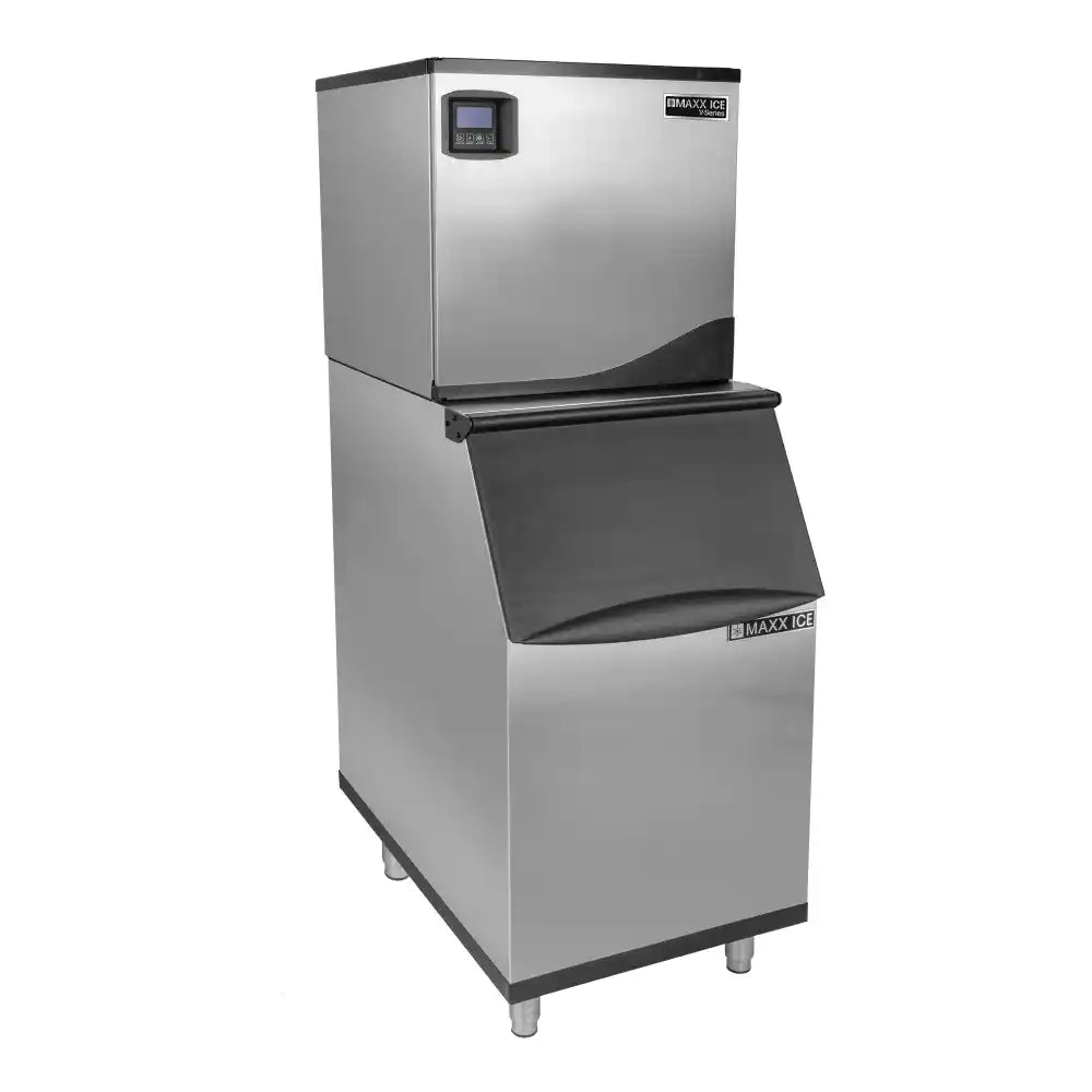 Maxx Ice V-Series Modular Ice Machine, 30"W, 490 lb, Full Dice Ice Cubes, and Storage Bin, 30"W, 470 lb, in Stainless Steel (MVI490FB)