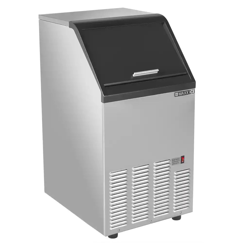 Maxx Ice Self-Contained Ice Machine, 88 lbs/Day, Half Dice Ice Cubes, with 25 lb Built-in Ice Storage Bin, in Stainless Steel with Black Trim (MIM85H)