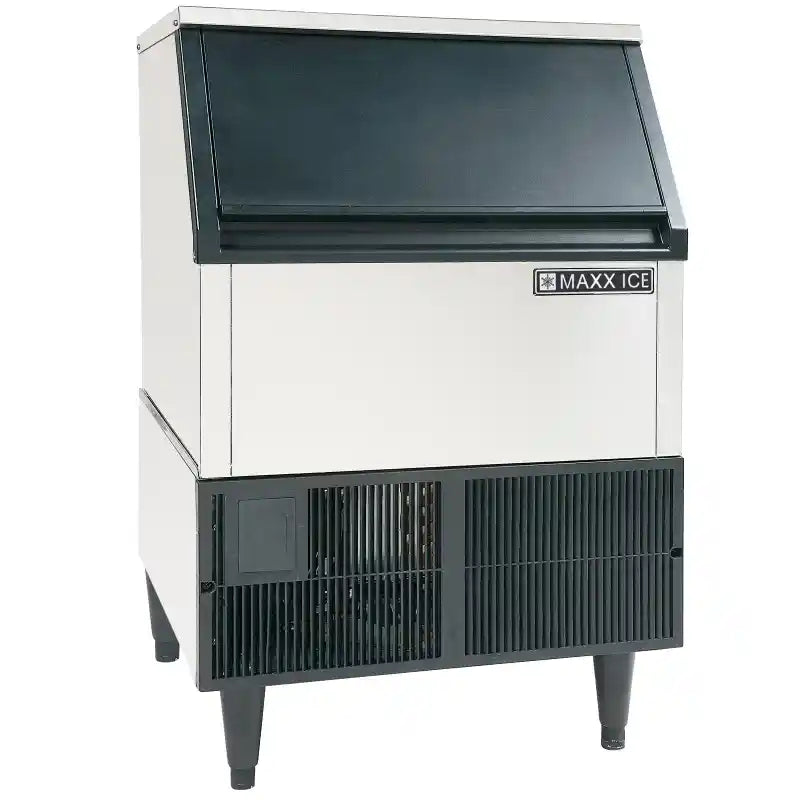 Maxx Ice Self-Contained Ice Machine, 265 lbs/Day, Half Dice Ice Cubes, with 75 lb Built-in Ice Storage Bin, in Stainless Steel with Black Trim (MIM265H)
