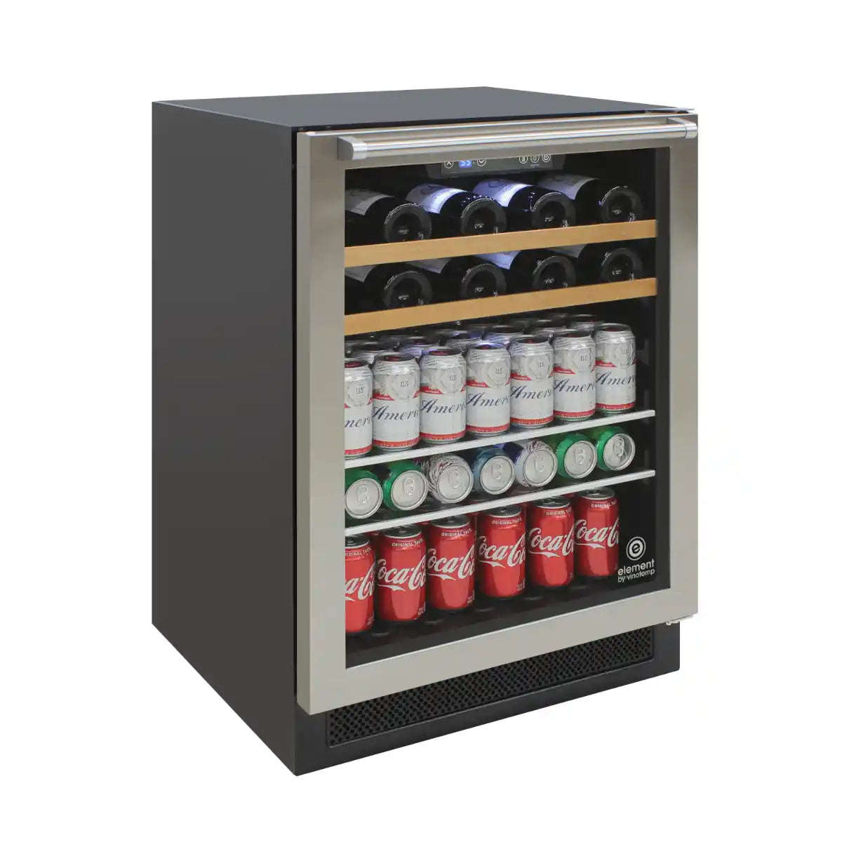 Vinotemp Connoisseur Series Single-Zone 24" Wine and Beverage Cooler with Top Handle, 16 Bottle and 106 12 oz Can Capacity, in Stainless Steel (EL-24THWB)