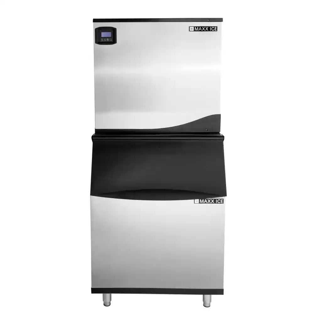 Maxx Ice Intelligent Series Modular Ice Machine, 30"W, 521 lbs/Day, Full Dice Ice Cubes, and Storage Bin, 30"W, 580 lbs, in Stainless Steel (MIM500N-B580)