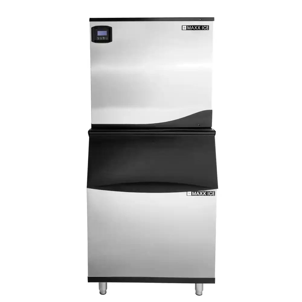Maxx Ice Intelligent Series Modular Ice Machine, 30"W, 521 lbs/Day, Full Dice Ice Cubes, and Storage Bin, 30"W, 470 lbs, in Stainless Steel (MIM500N-B470)