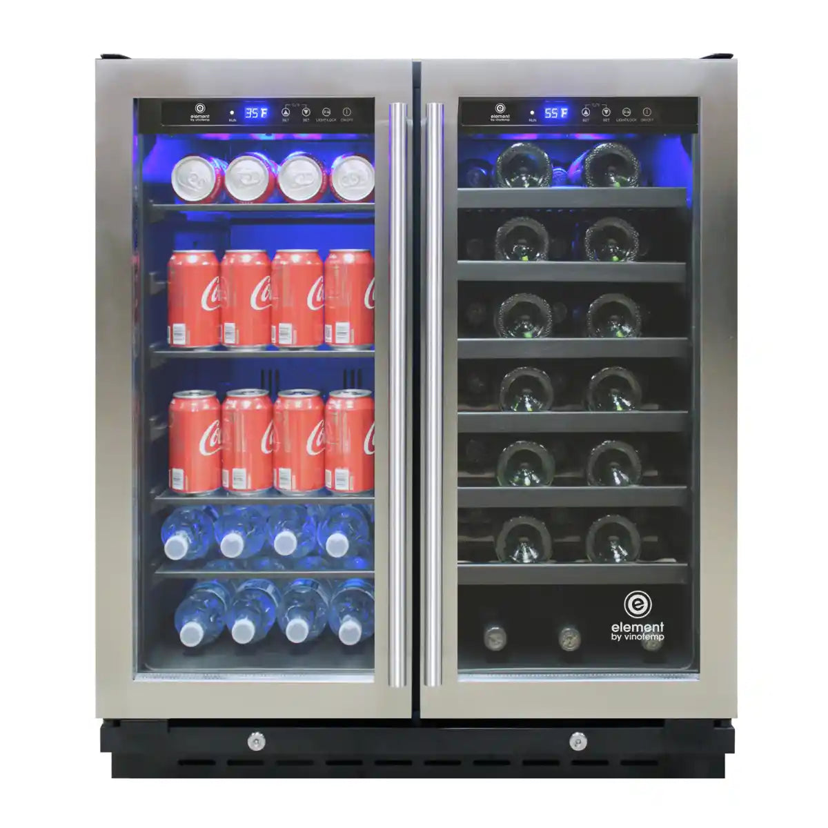 Vinotemp Connoisseur Series Dual-Zone 30" Wine and Beverage Cooler, 33 Bottles and 101 12 oz Can Capacity, in Black (EL-30SWCB2D)