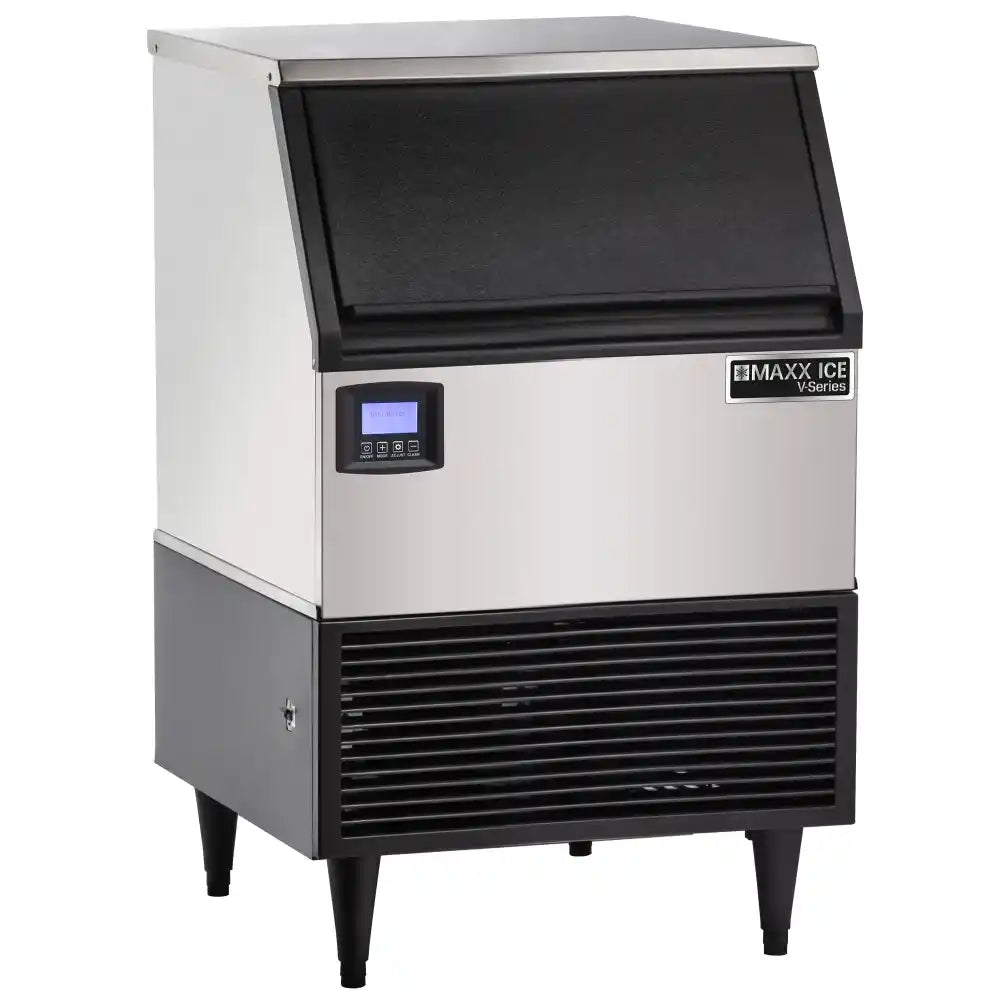 Maxx Ice V-Series Self-Contained Ice Machine, 200 lb, Full Dice Ice Cubes, with 75 lb Built-in Ice Storage Bin, in Stainless Steel with Black Trim (MVI200F)