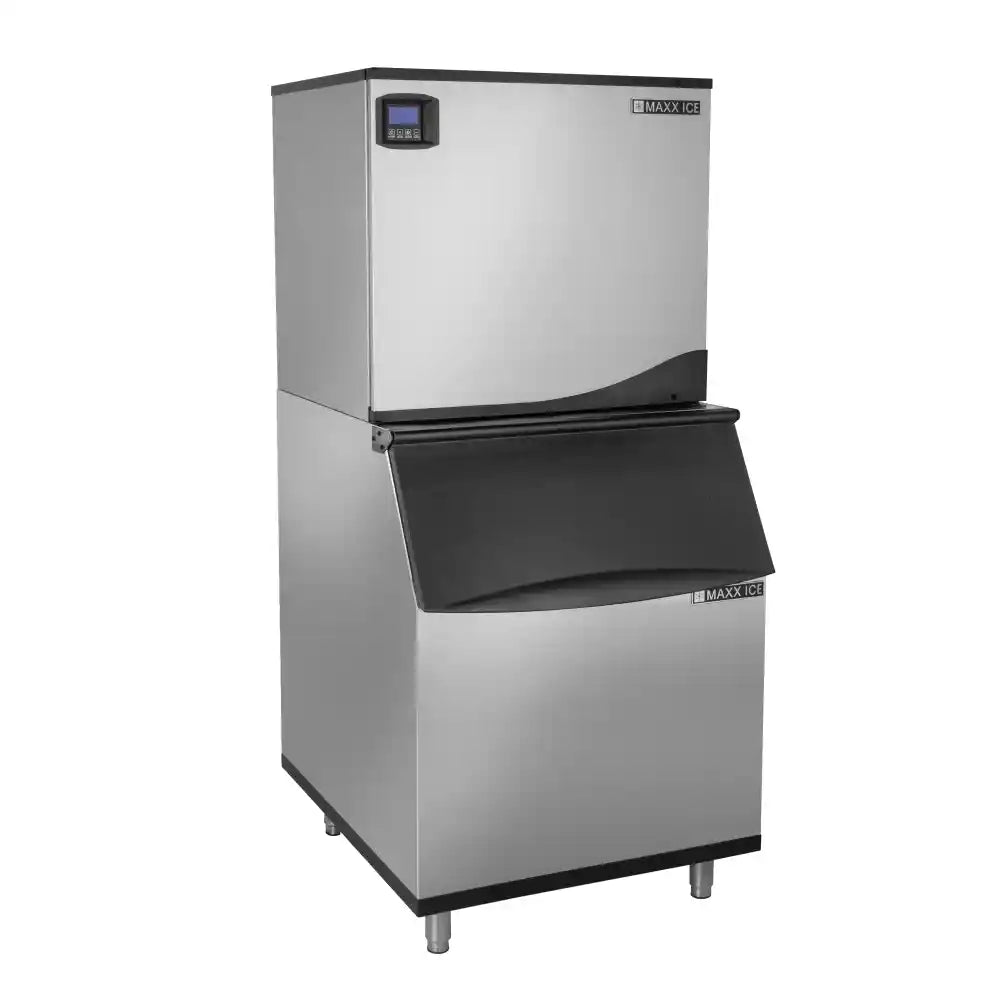 Maxx Ice Intelligent Series Modular Ice Machine, 30"W, 513 lbs/Day, Half Dice Ice Cubes, and Storage Bin, 30"W, 580 lbs, in Stainless Steel (MIM500NH-B580)