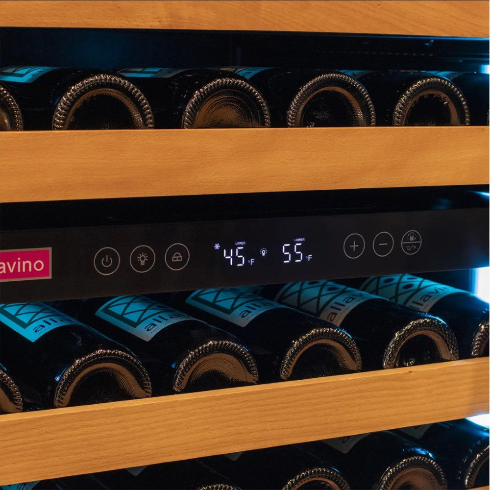 close-up view of digital temperature control of Allavino VSW15471D-2SL Wine Refrigerator