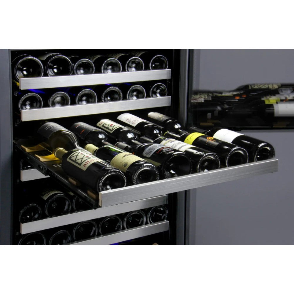 rack of Allavino VSWR128-1SL20 Wine Cooler pulled out with wine bottles on it