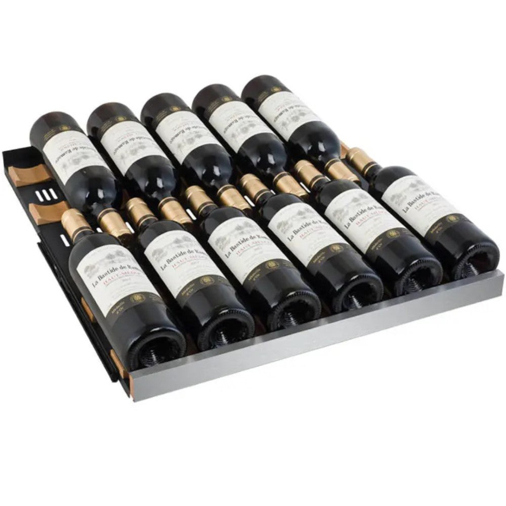 rack of Allavino VSWR128-1SL20 Wine Refrigerator with wine bottles on it