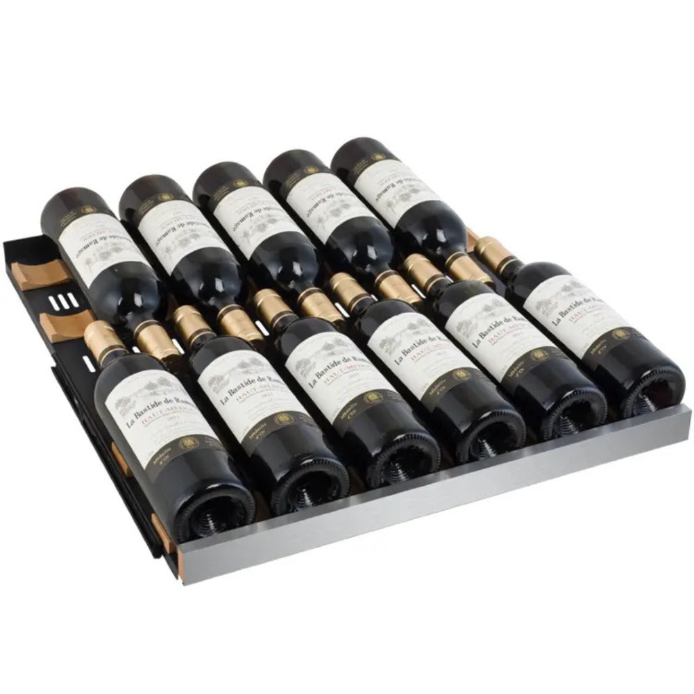 rack of the Allavino VSWR172-2SL20 Wine Refrigerator with wine bottles on it