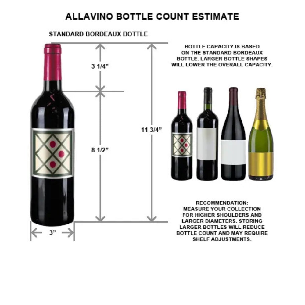 bottle measurements for Allavino YHWR305-1BL20 Wine Refrigerator