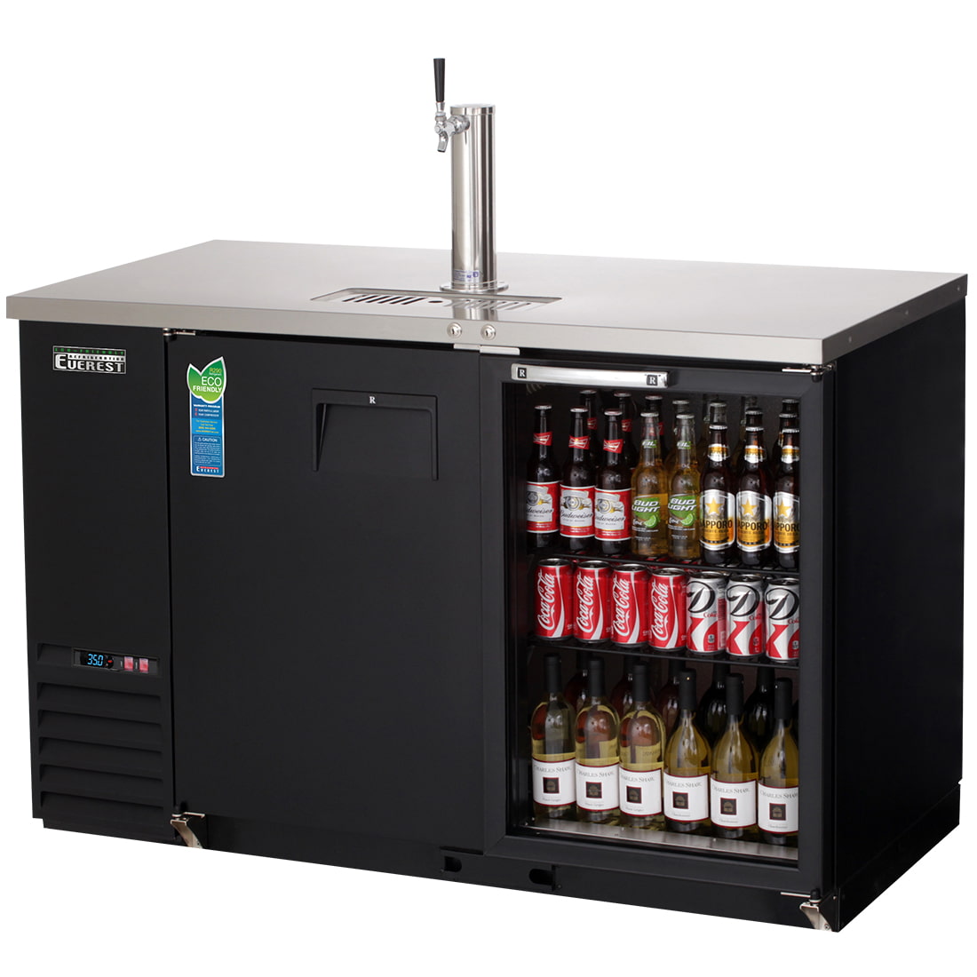 everest refrigeration EBD2-BBG kegerator + back bar cooler front image