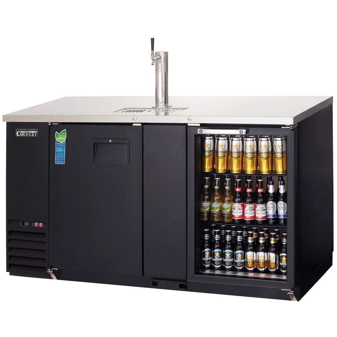 front picture of the everest refrigeration EBD3-BBG kegerator + back bar cooler