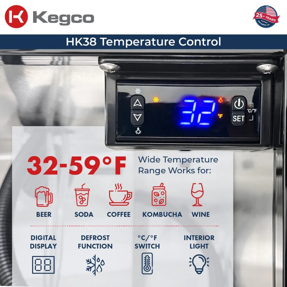 Infographic of Kegco HK38BSU-2 Built-in Kegerator Wide Temperature Range