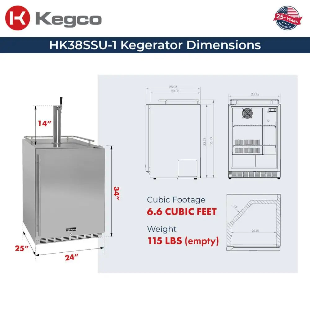 Kegco HK38SSU-1 Built-In Kegerator Dimensions Illustration