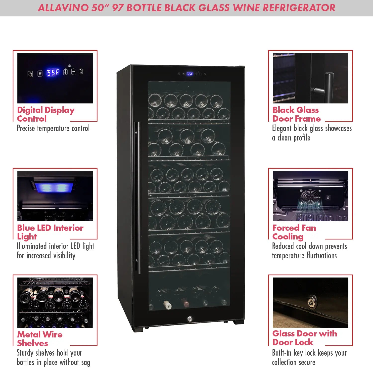 Allavino Contemporary 102 Bottle Single Zone Wine Refrigerator in Black