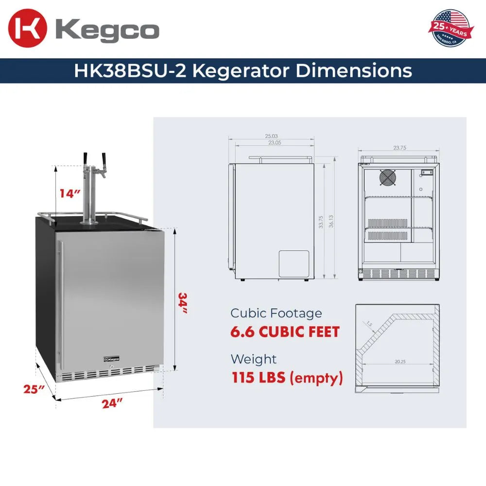 HK38BSU-2 Kegerator Dimensions Illustration