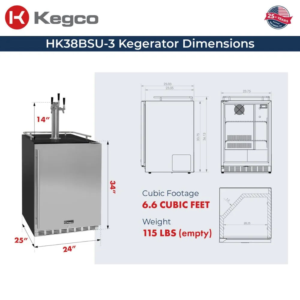 HK38BSU-3 Kegerator Dimensions Illustration