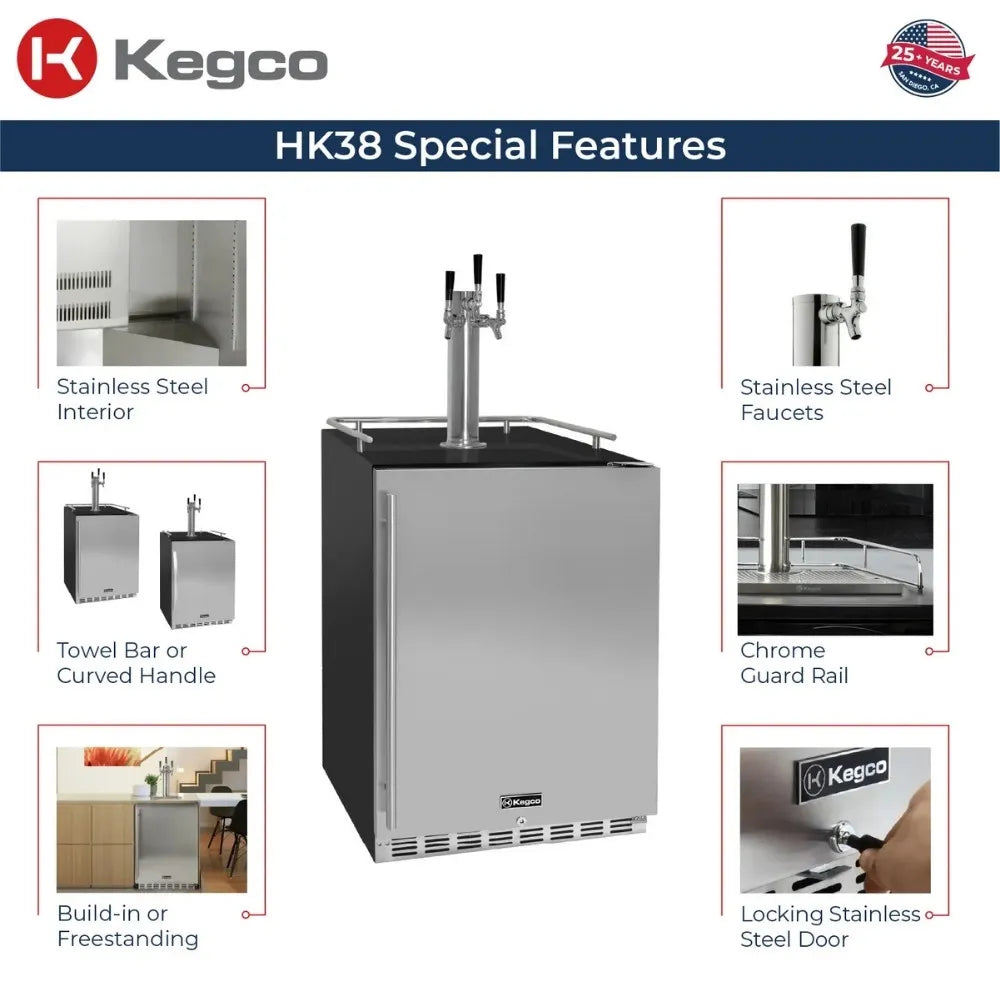 Kegco HK38BSU-3 Built-In Kegerator Special Features Infographic