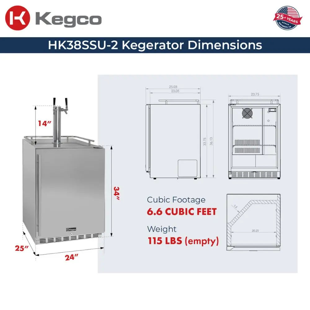 HK38SSU-2 Kegerator Dimensions Illustration