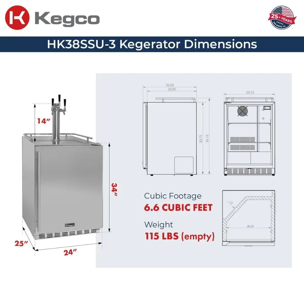 HK38SSU-3 Kegerator Dimensions Illustration
