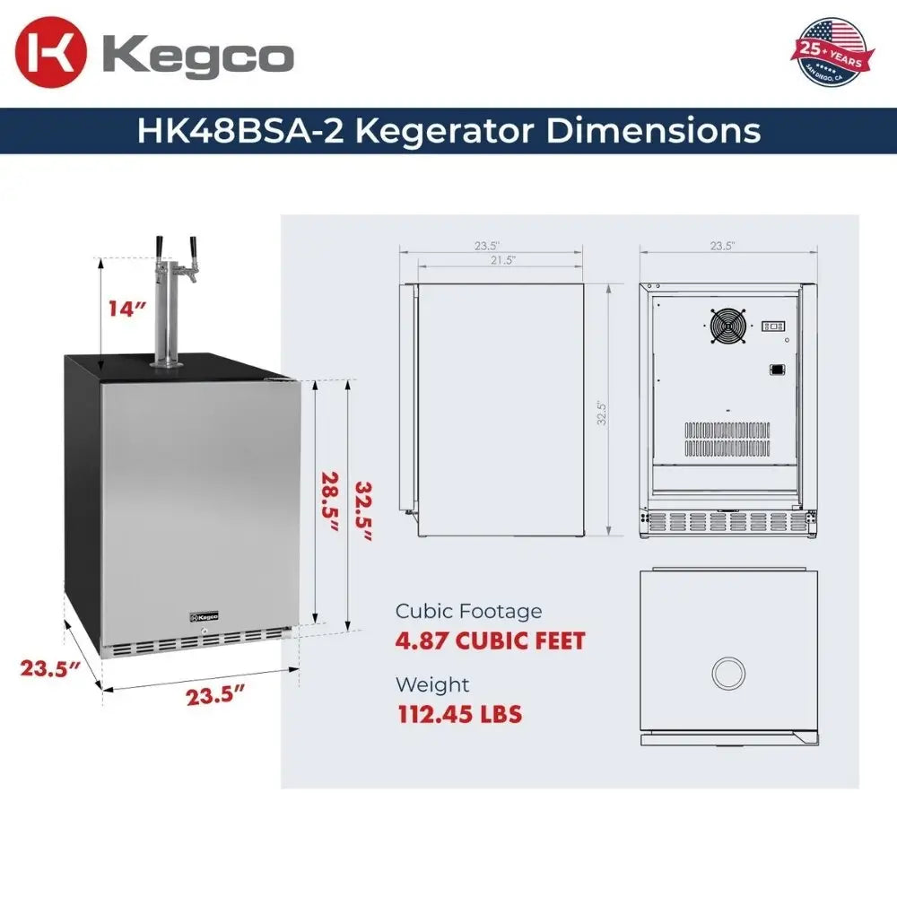 HK48BSA-2 Kegerator Dimensions Illustration