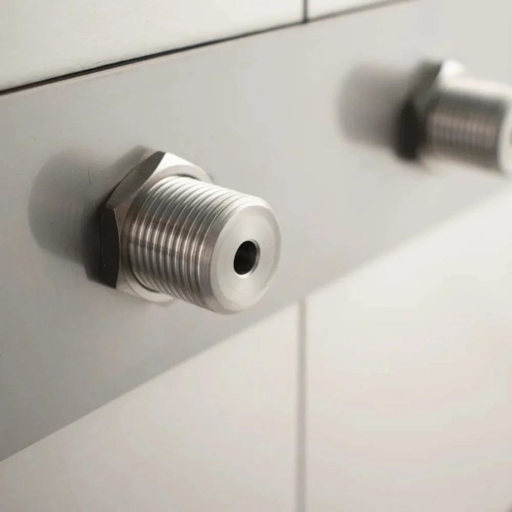 Komos Stainless Steel Jockey Box (4 Tap) - Rear Entry Inlet Close Up Photo