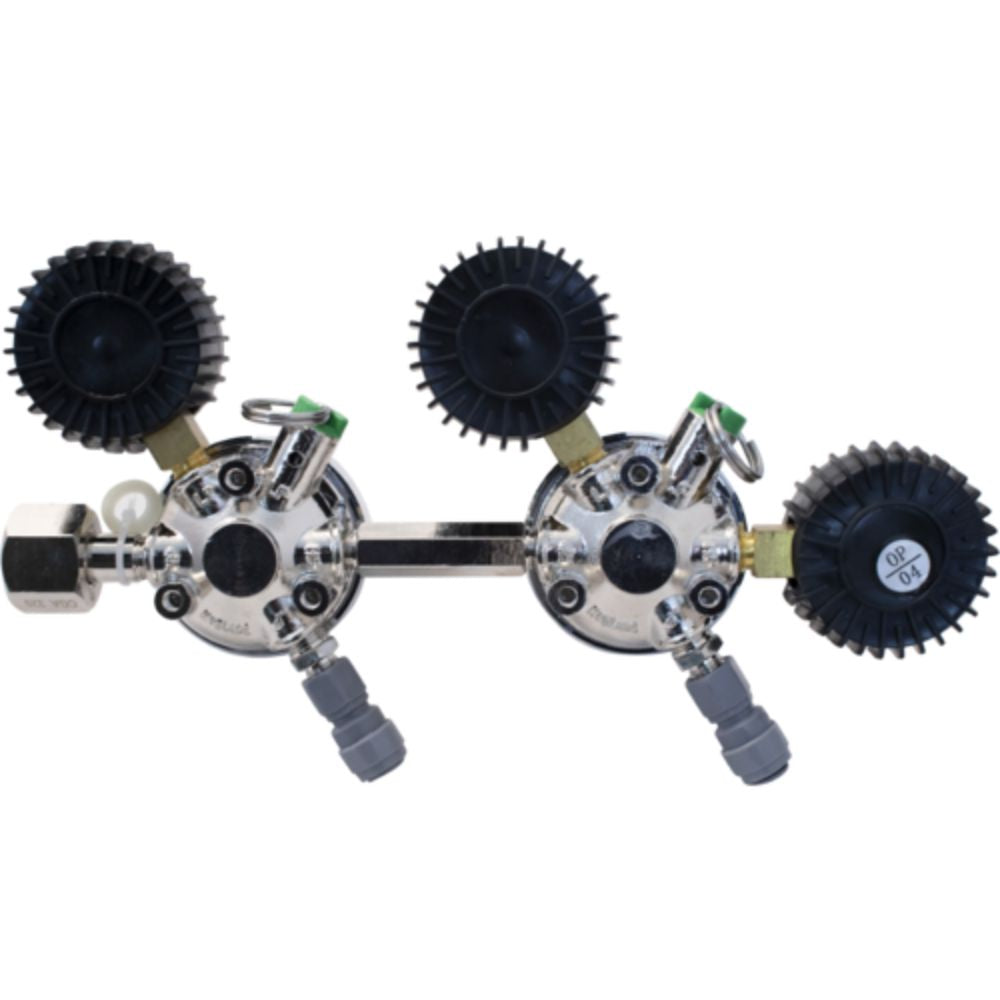 Komos Premium Dual Body CO2 Regulator Industrial-Grade 0–60 PSI Operating Range 1/4" Flare Fittings with Barbed Outlet & Duotight Adapter Fittings