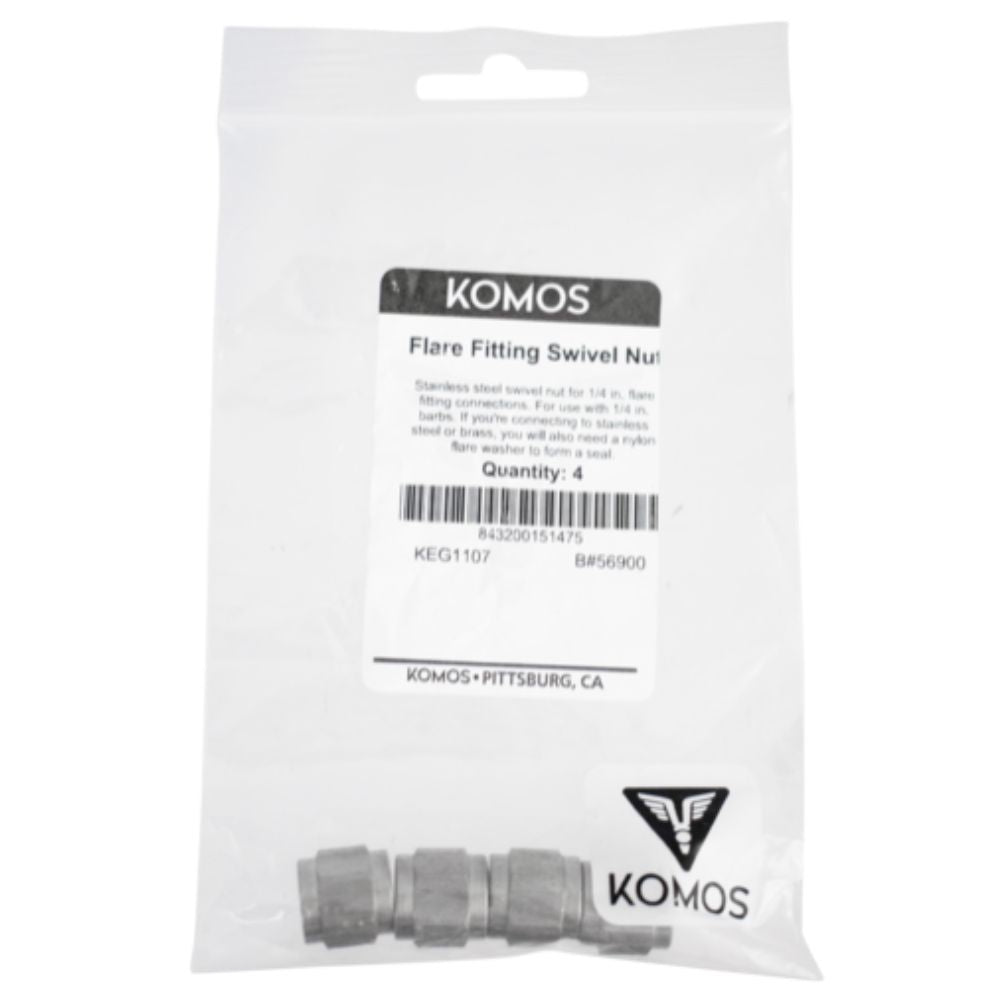 Komos Flare Fitting Stainless 1/4" Swivel Nut for 1/4" Barb 4-Pack