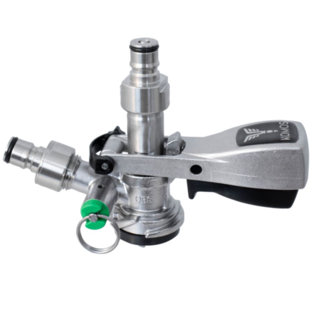 Komos Stainless Steel D-Style Keg Coupler with Ball Lock Quick Disconnect (QD) Adapters