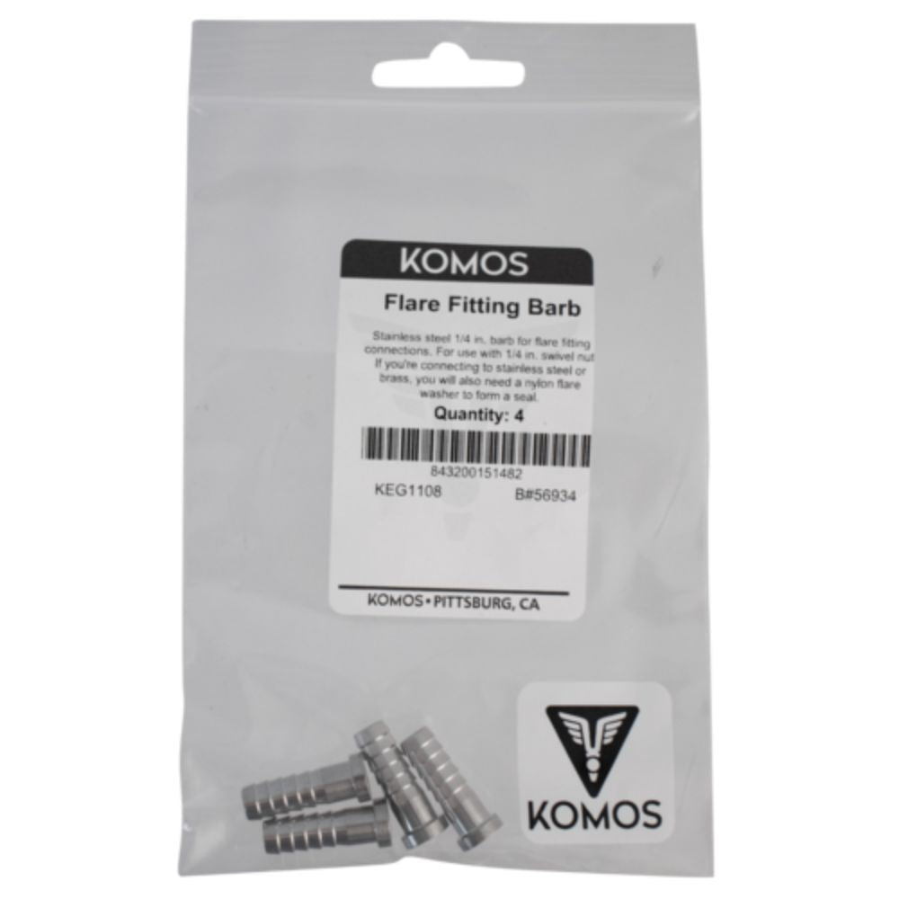 Komos Flare Fitting Stainless 1/4" Barb 4-Pack