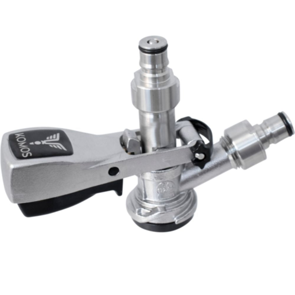 Komos Stainless Steel D-Style Keg Coupler with Ball Lock Quick Disconnect (QD) Adapters