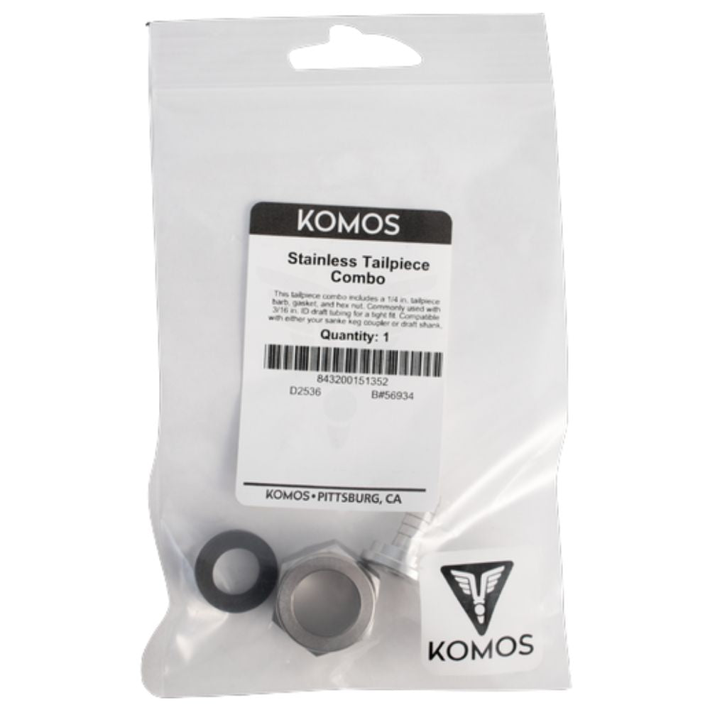 Komos Tailpiece Hex Nut And Gasket Set Stainless 1/4 " Barb