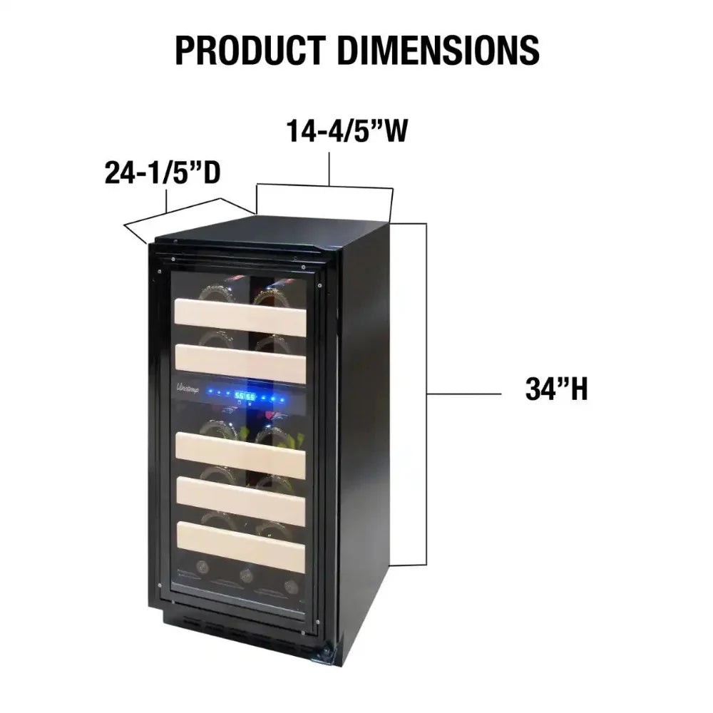 Vinotemp VT-15PR28 Dual-Zone 15 Wine Cooler Dimensions Illustration