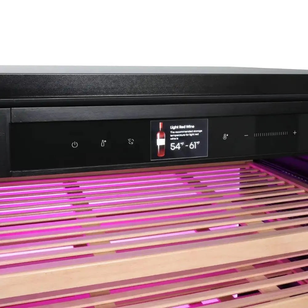 Close Up Image of Vinotemp Vinoglow 41-Bottle Wine Cooler Wooden Rack