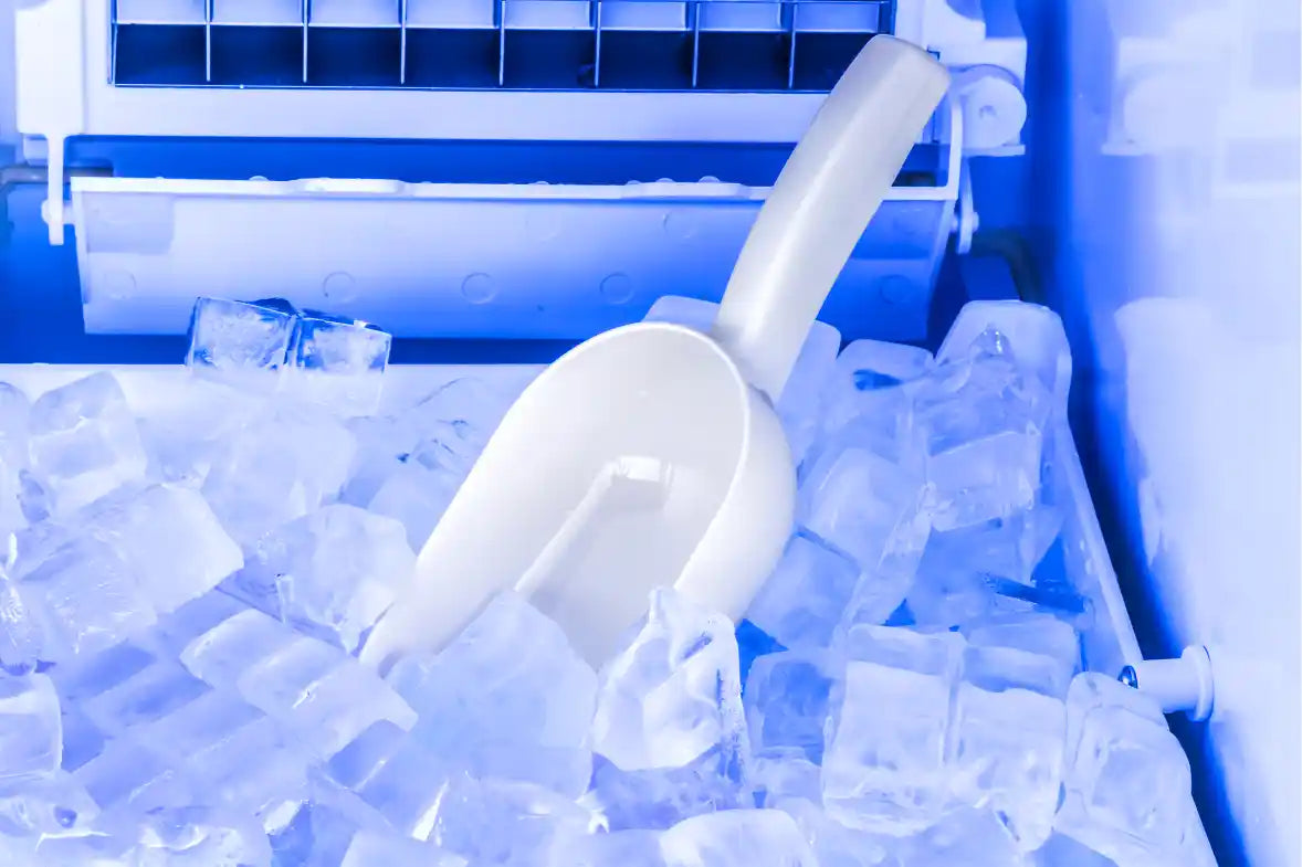 Maxx Ice Self-Contained Outdoor Ice Machine, 15"W, 60 lbs/Day, Full Dice Ice Cubes, Energy Star Listed, in Stainless Steel (MIM50-O)