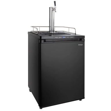 Black single-tap K309 by Kegco kegerator with stainless draft tower and digital display