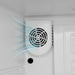 Interior fan and blue airflow streaks showing even cooling inside the Kegco K309 Single Tap Kegerator