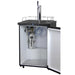 Empty white liner, mounted CO2 cylinder and coiled beer line inside the open Kegco K309 Single Tap Kegerator