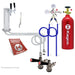 Two-tap conversion kit parts including dual tower, beer lines, regulator and red CO2 tank for the Kegco K309