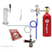 Single-tap conversion kit spread with chrome tower, beer line, regulator and red tank beside the Kegco K309 guide
