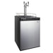 Triple-faucet chrome tower above the stainless steel door of the Kegco K309 Keg Beer Refrigerator