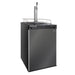 Black stainless steel door and one-faucet tower on the angled Kegco K309 Keg Beer Refrigerator