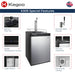 Six labeled features around the stainless door Kegco K309 Kegerator including faucets and fan cooling