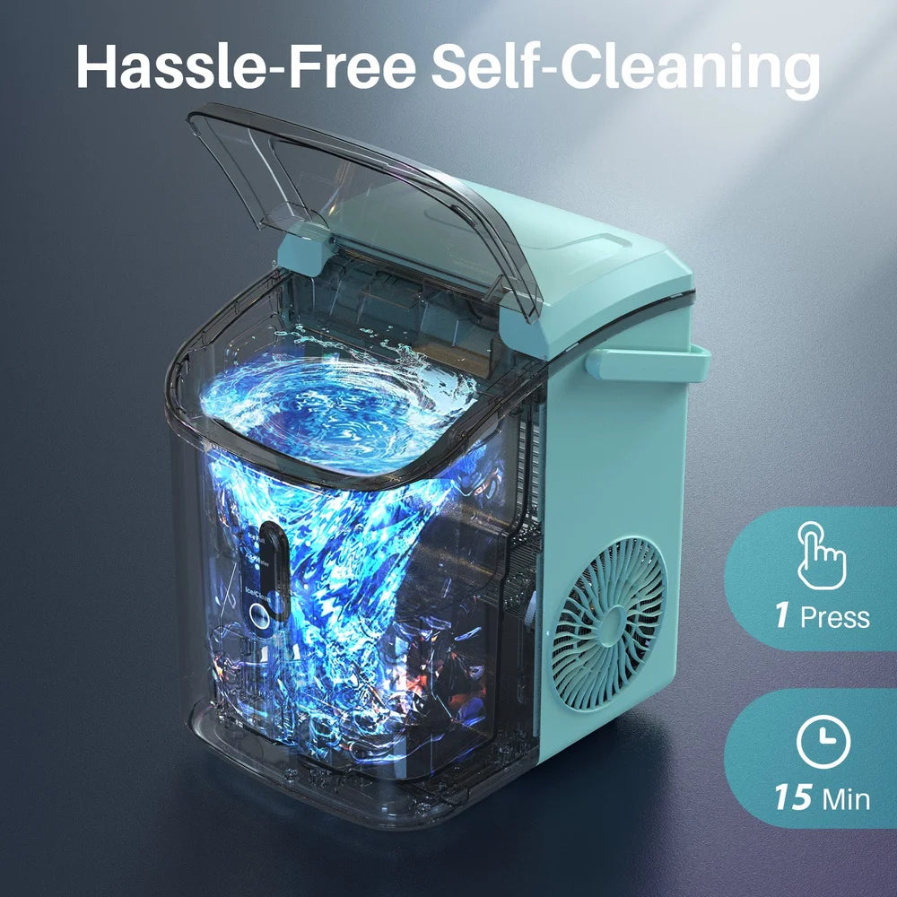 One-press 15 minute self-cleaning cycle shown for the Kismile Z5815NH Nugget Ice Maker