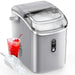 Grey Kismile Z5815NH with open lid full of nugget ice, scoop and a cherry drink on white