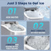 Three step ice making guide with a white Kismile Z5815NH Pebble Ice Maker adding water