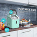 Dimension callouts of 13 inches tall on the compact green Kismile Z5815NH Countertop Ice Maker